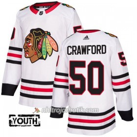 Barn Ishockey Chicago Blackhawks Tröja Corey Crawford 50 Adidas 2017-2018 Vit Authentic